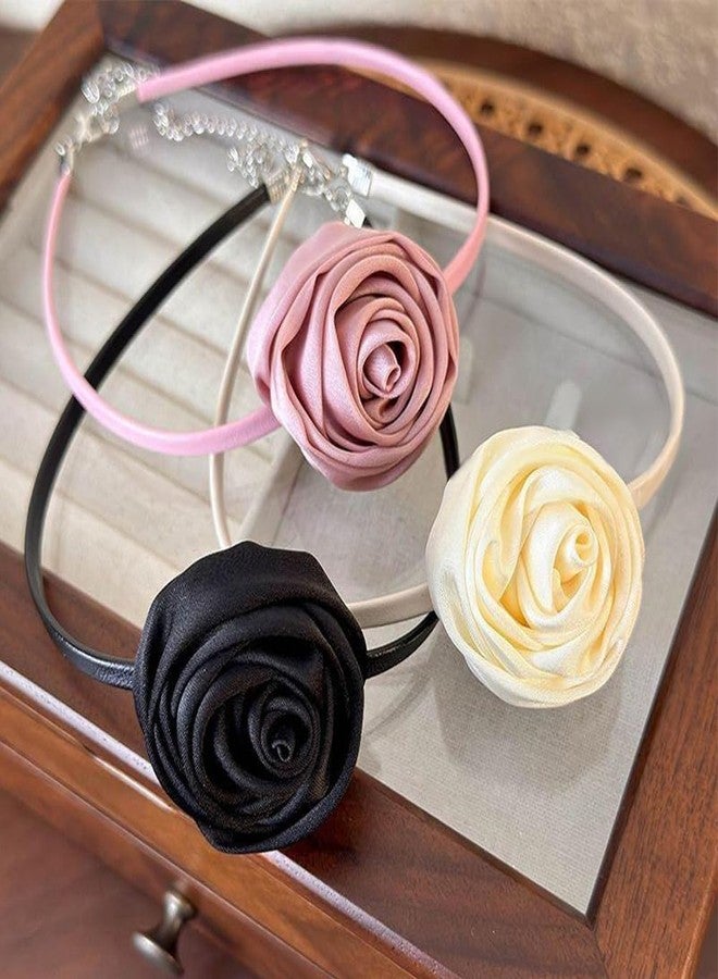CALFOVERA PU Leather Flower Choker Necklace for Women Pink Elegant Rose Leather Collar Tie Adjustable Short Circle Necklace Vintage Neck Chain with Extender for Weddings Parties Neck Accessories - Image 3